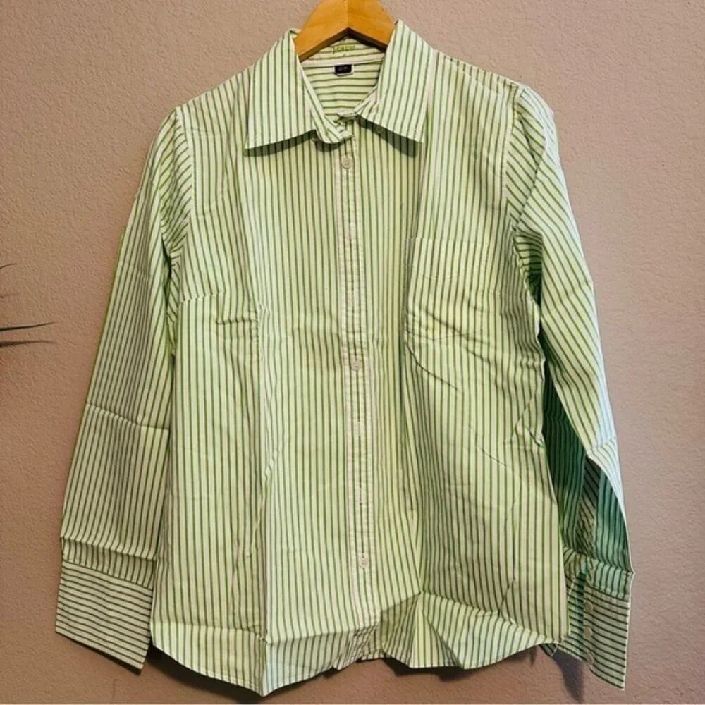 J.Crew White & Green Striped Slim Fit Dress Shirt – Men’s Large